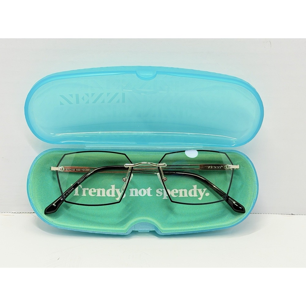 Zenni R000511200 +2.00 Geometric Reading Glasses Silver Black 57-18-153